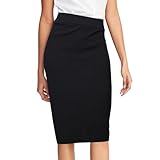 Schwarzer Rock, Knielang, hohe Taille, dehnbarer Bleistiftrock, Midirock für Damen, Enger, schwarzer Bleistiftrock, Büro, Damen, Damenröcke (M)