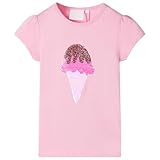 Kinder T-Shirt Rundhalsausschnitt Kurzarmshirt Kindershirt Mädchen Hellrosa 104