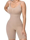 GOLD CARP Shapewear Damen Figurformender Formende Bodys Bauchweg Voll Body Shaper Shaping mit Bein Shorts Bodysuit Taillenformer Unterwäsche Verstellbarer Schultergurt 1 Stück-Beige M