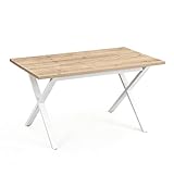 B&D home Esstisch Emma | 140 x 80 cm für 4 Personen Esszimmertisch Küchentisch Holztisch mit Kreuzgetsell weiß für Küche, Esszimmer | Landhaus modern Design | Sandeiche, 11208-XW-140-EISA