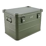 Alubox Alukiste abschließbar E78G OLIVGRÜN - Premium Lagerbox 78 Liter - Materialstärke 1mm - Deckel mit Aluminium Druckguss Stapelecken und Gummidichtung - inklusive Schlösser - lackiert