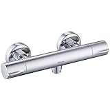 Kelleria Duscharmatur mit Thermostat, Präzisions Thermostat Brausebatterie mit Sicherheitssperre bei 38°C, Aufputz Armatur Dusche, Bedezimmer Mischbatterie Dusche, Duschthermostat Chrom Oberfläche