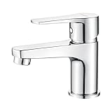 Ibergrif Wasserhahn Bad, Waschtischarmatur Einhandmischer Armatur Waschbecken mit Auslauf Höhe 64 mm, Kalt- & Warmwasser, 40 cm Schläuche, Wassersparender, Chrom, M11357