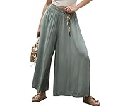 Och Bella Hosenrock Damen Lang mit hoher Taille - Aus extrem weichem, luftigem Material Hosen Damen - Lässige Hosen Damen High Waist Perfekt für die kommende Sommersaison (Khaki, L)