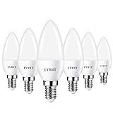 LVWIT LED Lampe E14, 470 lm, 6500K Kaltweiß, ersetzt 40 Watt, 4.9W LED Leuchtmittel in Kerzenform C37, matt (6er Pack)