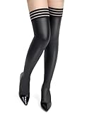 sunshinelady Halterlose Strümpfe Für Damen Sexy Wetlook Stockings Große Größen Lederoptik Damenstrümpfe Für Halter Overknees Strümpfe Dessous Reizwäsche Curvy Domina Outfit Clubwear Schwarz XS-M