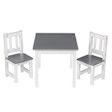 WOLTU Kindertisch mit 2 Stühlen, Tisch und Stühle für Kinder, abgerundete Kanten und Ecken, Kindersitzgruppe aus MDF, Tisch 60x48x50 cm, Stuhl 25x55x25 cm, Weiß Grau