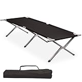 CampFeuer Feldbett | Schwarz | Belastbar bis 200kg | Alu Campingliege, XXL Sonnenliege, stabile Feldliege | Gartenliege mit Tragetasche, Angelliege, Strandliege | Klappliege, Outdoorliege