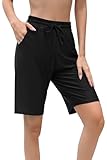 Charmo Badeshorts Damen High Waist Badehose mit Taschen Lang Swim Shorts Knielang Baderadler Beach Shorts UPF50+ mit Innenslip