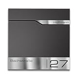 Metzler Briefkasten DB703 Eisenglimmer mit Zeitungsfach, personalisiert mit Edelstahl V2A Namensschild, rostfreier, moderner Postkasten, 10 Jahre Ersatzteilversorgung, Opt. Montage & Zubehör, Siebert