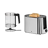 WMF Küchenminis Glas-Wasserkocher 1,0l, 1900 Watt, Wasserstandanzeige & Bueno Pro Toaster Edelstahl, Doppelschlitz Toaster mit Brötchenaufsatz, 2 Scheiben, 6 Bräunungsstufen, 870 W, edelstahl matt