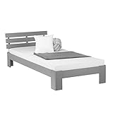 Homestyle4u 2035, Einzelbett Holzbett 90x200 mit Lattenrost Grau Kiefer Jugendbett Bett Bettgestell Massivholz