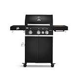 BURNHARD 3-Brenner Gasgrill FRED Deluxe BLACK 2023 inkl. Backburner, 900°C Infrarot-Keramikbrenner, Seitenkochfeld, Gusseisen-Grillrost, Grillabdeckung, Grillwagen + klappbare Seitentische