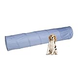 Relaxdays Hundetunnel, Spieltunnel für aktive Hunde, Hundetraining, 200 cm lang, Ø 40 cm, Faltbarer Agilitytunnel, grau