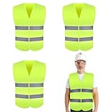 HANIUTTY 3 Stück Warnwesten Auto, Gelb Reflektierende Sicherheitswesten 360 Grad Reflektierenden Streifen Weste Neongelb Pannenweste Reflektorweste Auto für Fahrern, Arbeitskräften,Erwachsene