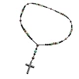 Beimus Elegante Perlenkreuz-Halskette mit Steinen für Herren, religiös, Unisex, spirituell, 3cm*4.2cm Length 70cm, Natürlicher Vulkanstein, schwarzer Gallenstein, Acrylperlen, Kristalle