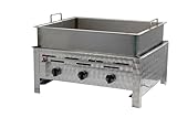 BSR-Grillen 3-flammiger Profi Gasgrill aus Edelstahl, stufenlos regelbar, Gasbräter, Gastrogrill, Gastrobräter mit Gasschlauch und Druckminderer (10,8 KW | Pfanne 150 mm)