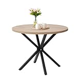 Uderkiny 100 cm esstisch rund，Großer esstisch,Geeignet für 4-6 Personen，MDF-Platte/Metallbeine aus Eisen,Geeignet für Küche, Esszimmer, Café, Wohnzimmer (Helle Holzmaserung)