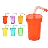 Shirene Plastikbecher mit Deckel und Strohhalm,6 Pack Kinder Plastikbecher mit Deckel und Strohhalm 380 ml Wiederverwendbar Becher mit Deckelbunt Ideal für Kinderpartys,Schule und Familie