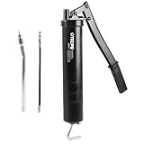 TECPO Fettpresse mit Handhebel inkl. Panzerschlauch, Düsenrohr mit Schmiernippel und Mundstück für 400g Kartuschen 5000PSI Hebelfettpresse Schmierung Pistolengriff Flex Rohr Metall Rohr Verlängerung