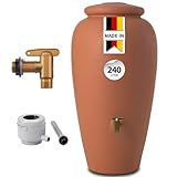 GARANTIA Amphore Regentonne Komplett-Set 240 Liter terrakotta inkl. Kunststoff-Auslaufhahn und Fallrohranschluss - Wassertank, Regenfass, Regenwassertonne, Wasserbehälter, Fass, Regenwassertank