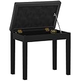HOMCOM Klavierbank Klavierhocker mit Stauraum, Holzbeine Pianobank Kunstleder, Schwarz, 55 x 34 x 50 cm
