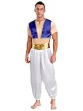 Yruioon Herren Arabischer Prinz Kostüm Satin Weste + Kurzarm T-Shirt Hemd Tops + Haremshose Orient Arabische Kleidung Party Outfits Royal Blau L