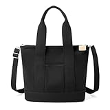 Canvas Tragetaschen für Damen große Tote Bag Umhängetaschen Hob Handtaschen Schultertasche Shopper mit mehreren Taschen und Reißverschluss (Schwarz)