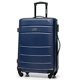 WITTCHEN Globe Line Mittelgroßer Koffer Trolley Reisekoffer Aufgabegepäck aus ABS Hartschale 4 Rollen Zahlenschloss | Größe M | Dunkelblau Lufthansa/Eurowings/Ryanair/Condor/Discover Airlines