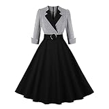 Cocktailkleid Damen Rockabilly Kleider Damen 50er Jahre Kleider Vintage Audrey Hepburn Kleider Festlich Abendkleid für Hochzeit V-Ausschnitt Partykleid mit Gürtel Elegant Ballkleider Petticoat Kleid