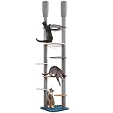 Yaheetech Katzenbaum deckenhoch XXL 241cm-262cm höhenverstellbar, Stabiler Kratzbaum Kletterbaum für Katzen, doppelt Pfosten mit 6 Sisalstämme 6 Plattformen Raumkapsel, Grau Blau Orange