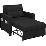 Yaheetech Schlafsessel mit Bettfunktion 3-in-1 Ausziehbares Schlafsofa Umwandelbarer Stuhl Bett Verstellbarer Einzelsessel mit Seitentasche, Liegefläche 190 x 71,5 cm, für kleinen Raum, Schwarz