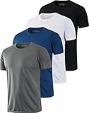 HOPLYNN 4er Mesh Funktionsshirt Herren Laufshirt Kurzarm Männer Schnelltrocknend Atmungsaktiv Sport Shirt Sportshirt Trainingsshirt Weiß Schwarz Grau Navy - L