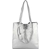 modamoda de - T247 - Ital. Leder Shopper mit herausnehmbarer Innentasche, Farbe:Silber-Metallic