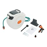 Fridgestea Schlauchbox mit Automatische Aufrollung inkl. 20 m Gardena Schlauch, 180° Schwenkbar Schlauchtrommel für Garten/Bewässerung/Autopflege - Weiß