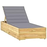 WDGJJFECNMUEHI Sonnenliege mit Grauer Auflage, Gartenliege aus Imprägniertem Kiefernholz, Verstellbare Lounge Liege für Balkon Terrasse Pool, Wetterfestes Holz Sonnenbett mit Polster für 2 Personen