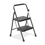 Klapptritt, Tritthocker, Tritthocker Mit Griffen, Leicht Zu Verstauen, Belastbar Bis 150 Kg, Ideal Für Den Gewerblichen Und Privaten Gebrauch, Schwarz(Size:Zwei-Schritte-Faltungsleiter,Color:Schwarz)