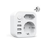 Steckdosenwürfel mit USB,Steckdose Ohne Kabel, 6-in-1Steckdosenadapter, Steckdosenleiste überspannungsschutz für Zuhause, Büro, Reise (Doppelstecker)