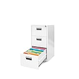 Jan Nowak Hängeregisterschrank V003 Hängeregistraturschrank Hängemappenschrank Aktenschrank mit 3 Schubladen Stahlblech Pulverbeschichtung 102 cm x 46 cm x 62 cm (H x B x T) (Weiß)