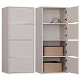 CDF Kommode Schrank Hochschrank mit 4 Türen und Einlegeböden - für Wohnzimmer Schlafzimmer Flur Büro – Grifflose Fronten – Modernes Design und langlebige Ausführung – Kaschmir Beige Alma