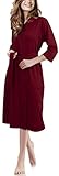 NY Threads Luxuriöser, leichter Damen-Bademantel/Frauen Morgenmantel aus weichem Poly-Baumwollstrick (X-Large, Burgundy)