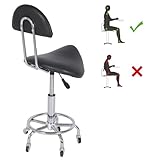 REDCAMP Sattelhocker mit Rollen, Ergonomischer Bürohocker Schminkhocker mit Rückenlehne, 360° Drehbarer Hocker Höhenverstellbarer für Massagesalon, Küche, Büro, Spa, Pub, Nähen,Schwarz