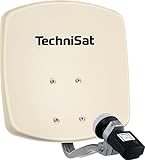TechniSat DIGIDISH 33 – Satelliten-Schüssel für 1 Teilnehmer (33 cm kleine Sat Anlage - Komplettset mit Wandhalterung und Satfinder V/H-LNB) beige
