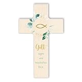 Fritz Cox Holzkreuz Fisch | Gott segne und beschütze Dich | christliches Geschenk für Kinder natur,20cm