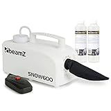 BeamZ SNOW600 Set Schneemaschine mit Flüssigkeit, 600 Watt Schnee Maschine mit Kabelfernbedienung, Snow Machine mit Konzentrat zum Mischen, mini Schneekanone Garten, Party Gadget, Winter Simulation