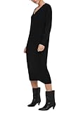 ONLY Damen Langarm Strickkleid Oversized | Loose Fit Midi Knit Dress | V-Neck Shirt Pullover Onlnew Tessa, Farben:Schwarz, Größe:L