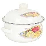 SOIMISS Doppelgriff Emaille Suppentopf Retro Kochtopf mit Flachem Boden für Nudeln Ramen Suppe und Leicht zu Reinigen für Induktions und Gasherde Geeignet