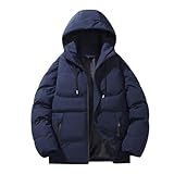 REHJJDFD Dicke, warme Daunenjacken für Herren, Outdoor, einfarbig, lässig, lockere Parkas, blau, L