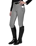 FitsT4 Sports Damen Reitleggings Silikon Vollbesatz Reithose mit Handytasche und Gürtelschlaufen,Grau,Gr.M