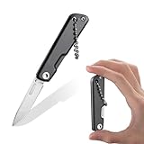 FLISSA Mini Taschenmesser, Kleines Klappmesser ohne Verriegelung, Scharfer Klinge aus 14C28N Stahl, CNC-geschliffen, EDC Klappmesser mit Aluminiumgriff für Alltag & Outdoor